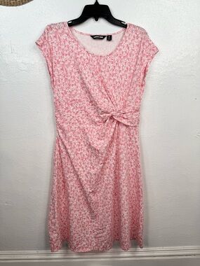Lands' End Dress Size M Pink Sailboat Print Twist Front Fit & Flare Knee Length